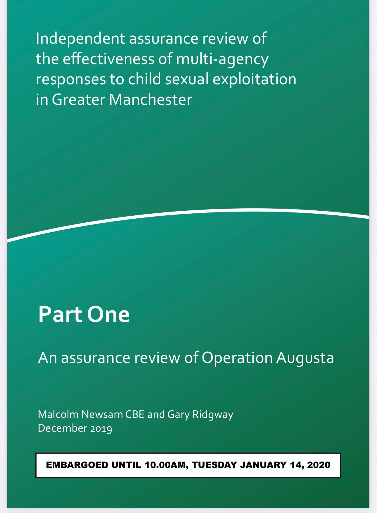 Independent Assurance Review into Operation Augusta January 2020 cover
