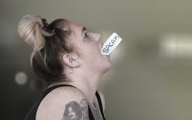woman shouting words