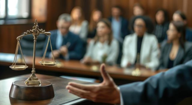 Lawyer presenting case court