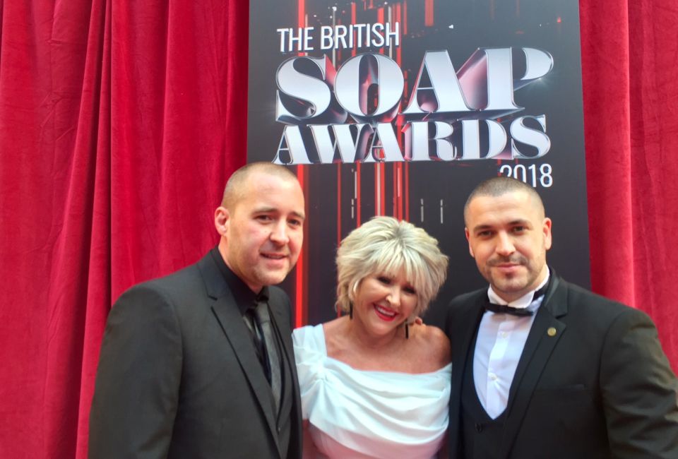 Maggie with her son Dan and Shayne Ward at The 2018 British Soap Awards