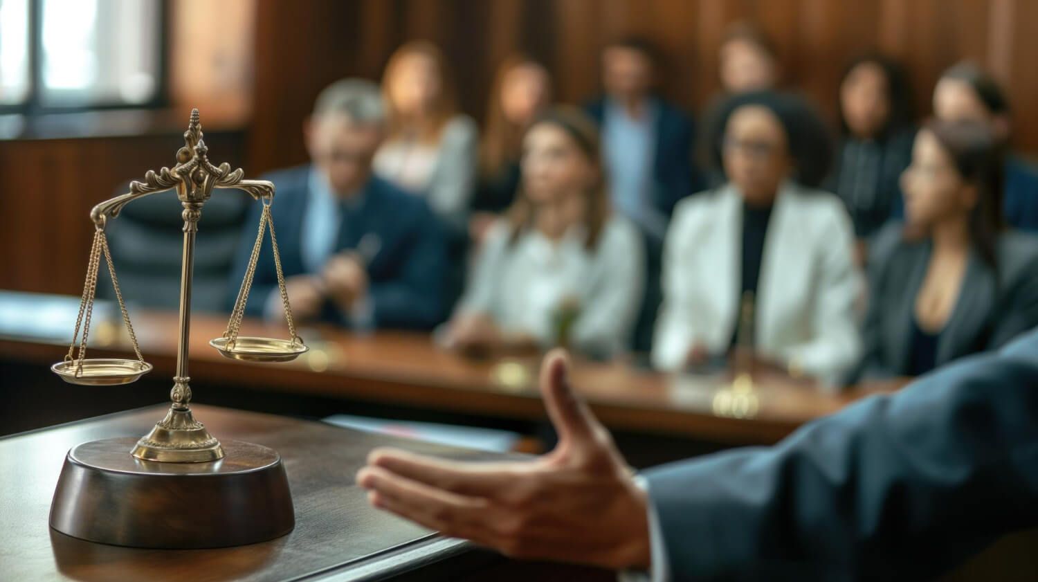 Lawyer presenting case court